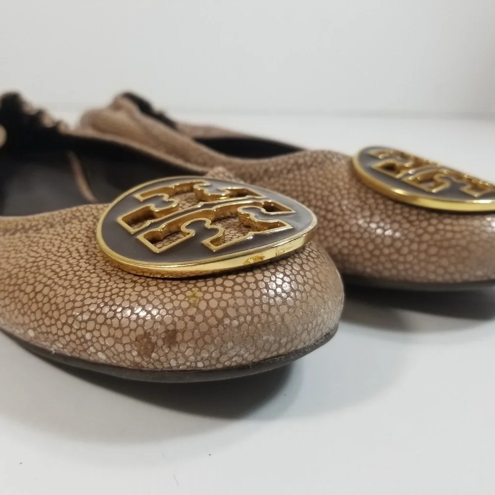Tory Burch Reva Tumbled Brown Ballet Flats Sz 7 M